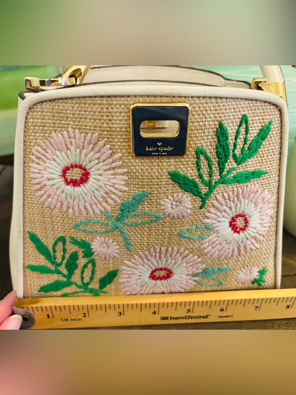 Kate Spade Needle Point Flowers, Top-Handle Satchel in Cream, Purse & Wallet Set - Picture 5 of 10